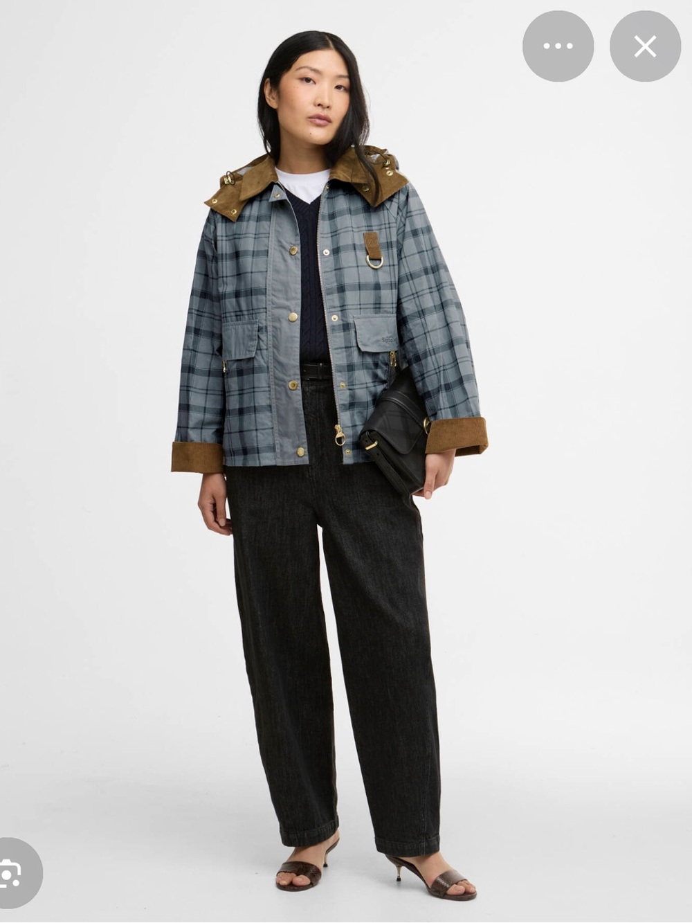 Barbour Women's Blue Plaid Hooded Jacket with Contrast Trim